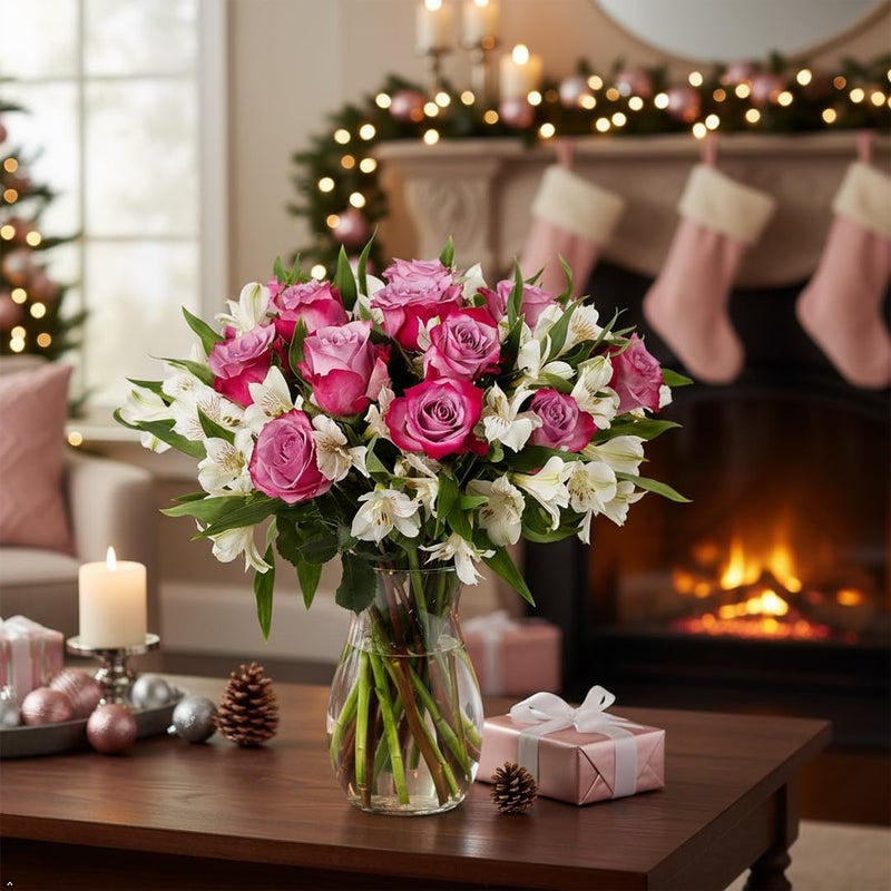 Benchmark Bouquets - Delightful Roses & Alstroemeria (Glass Vase Included) - Fresh Flowers for Delivery - Gift for Graduation, Birthday, Anniversary, Sympathy, Get Well, Congratulations - Image 3